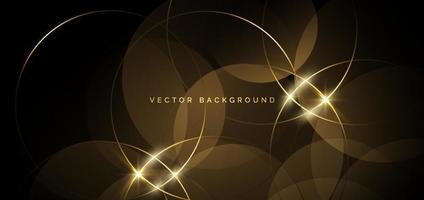 Abstract gold circles lines overlapping on dark background. Luxury concept. vector