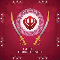 feliz guru gobind singh jayanti celebración con símbolo sikh khanda sahib vector