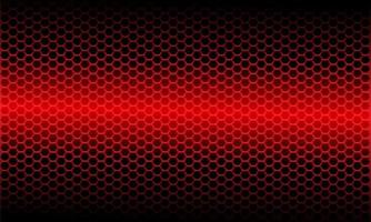 Patrón de malla hexagonal metálico de luz roja abstracta en ilustración de vector de fondo futurista moderno de diseño negro.