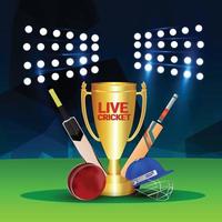 Cricket Sport Stadium with Bat and Ball on Ground vector