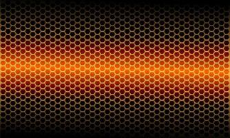 Patrón de malla hexagonal metálica ligera naranja abstracta en diseño negro moderno fondo futurista ilustración vectorial. vector