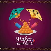 Makar sankranti colorful kites with string spool vector