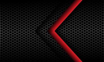 Abstract red arrow direction on dark grey metallic hexagon mesh pattern design modern futuristic background vector illustration.