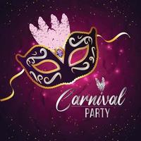 Carnival party greeting card with mask on purple background vector