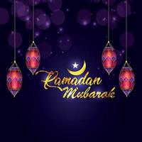 Islamic moon with creative lantern and golden text vector