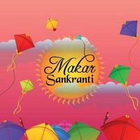 Happy makar sankranti colorful kites with string spool vector