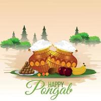 Happy pongal celebration greeting card vector