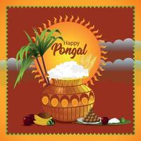 Greeting card for happy pongal celebration with mud pot and kalash vector