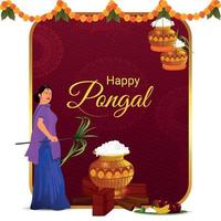 Happy pongal celebration background with creative illustration vector