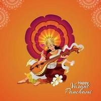 Vasant panchami greeting card with veena and books vector