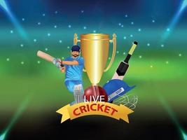Concepto de partido de torneo de cricket con estadio y equipo de cricket vector