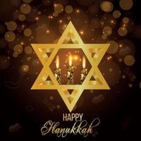 Celebration of happy hanukkah with golden candle and star vector