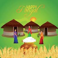 Happy pongal greeting card background vector