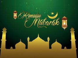 Ramadan mubarak greeting card on green background vector