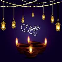 feliz festival de diwali con celebración de velas vector