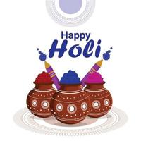 Holi with mud pot and color bowl vector