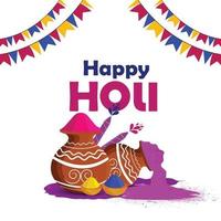 Holi with mud pot and color bowl vector