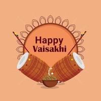 Happy baisakhi flat design and creative background with drum vector