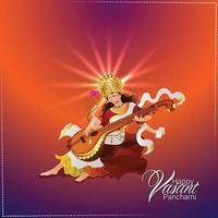 vasant panchami ilustración creativa de la diosa saraswati y fondo vector