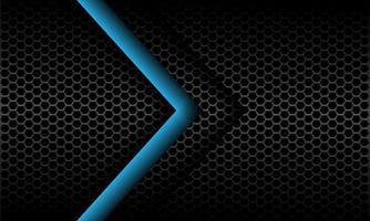 Abstract blue arrow direction on dark grey metallic hexagon mesh pattern design modern futuristic background vector illustration.