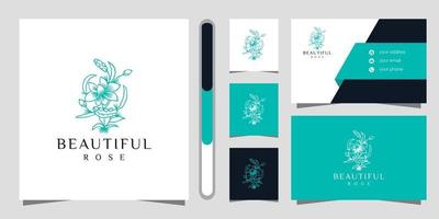 diseño de logotipo de flores y conjunto de tarjetas de visita vector