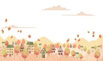 Seamless Hilly Landscape With A Peaceful Village And Text Space. Horizontally Repeatable. vector