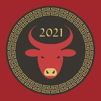 red black tan 2021 year of the ox chinese new year circle graphic vector