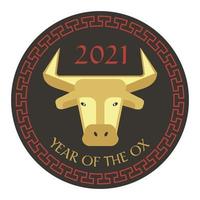 red black tan 2021 year of the ox chinese new year circle graphic with fretwork border vector