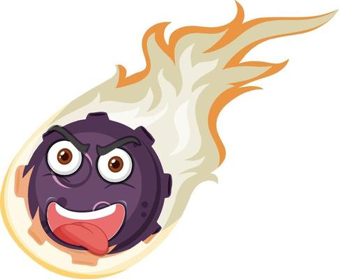 Flame meteor cartoon character with angry face expression on white background