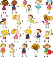 Set of different kids in doodle style vector
