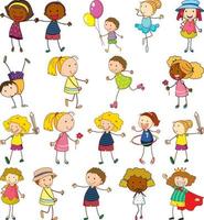 conjunto de diferentes niños en estilo doodle vector