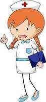 Cute nurse doodle cartoon character isolated vector