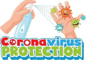 Coronavirus Protection font with hand using alcohol sanitizer spray vector