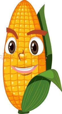 Cute corn cartoon character with face expression on white background