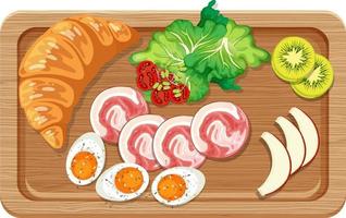 Top view of breakfast set in a cutting board isolated vector