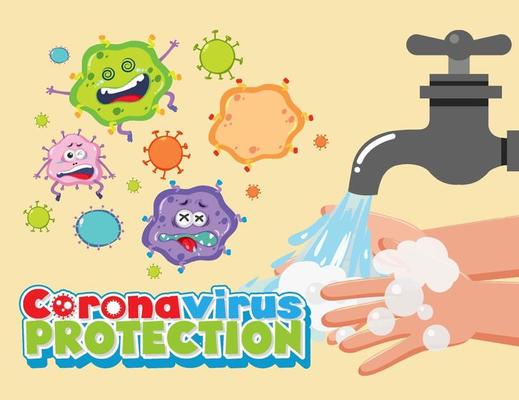 Coronavirus Protection font with many virus cartoon character