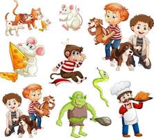 Set of fantasy cartoon character and animal isolated on white background vector