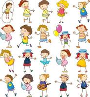 Set of different kids in doodle style vector