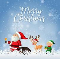 Merry Christmas font with Santa Claus and Reindeer vector