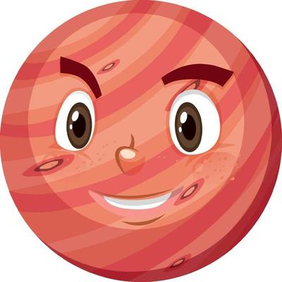 Mars cartoon character with happy face expression on white background