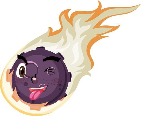 Flame meteor cartoon character with happy face expression on white background