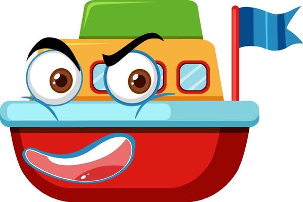 Boat toy cartoon character with facial expression