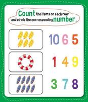 Math count number worksheet vector