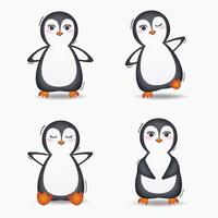 linda colección de pingüinos en estilo infantil vector