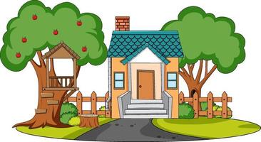 Front view of mini house with nature elements on white background vector