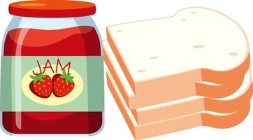 Strawberry jam with bread isolated vector