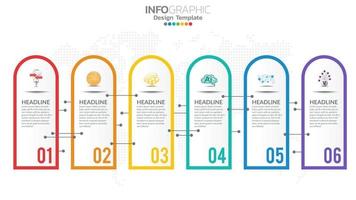 Infograph 6 step color element with circle graphic chart diagram, business graph design. vector