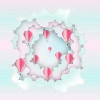 Paper art , cut and craft style of Hot air balloons on the pastel sky layer background as business and transportation concept. vector illustration.