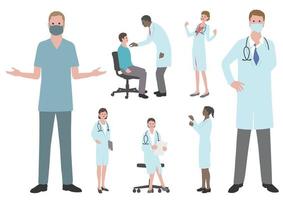 Set Of Doctors And Nurses Flat Vector Illustration Isolated On A White Background.