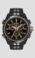 Realistic clock watch chronograph black steel gold number luxury on white background design for men on white vector illustration.